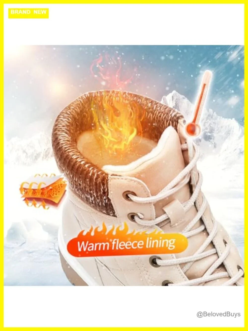 Waterproof Ankle Boots for Women Faux Leather Fur Lining Non Slip Lace Up